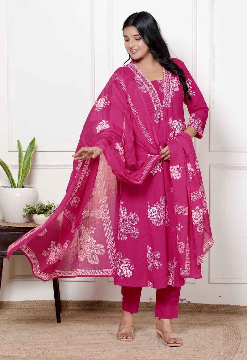 Pink  Bloom Cotton Anarkali Set